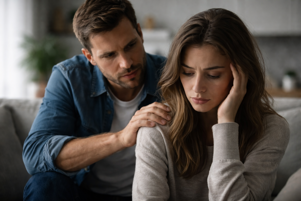 Narcisista manipolatore che esercita controllo emotivo sulla partner durante una conversazione privata
