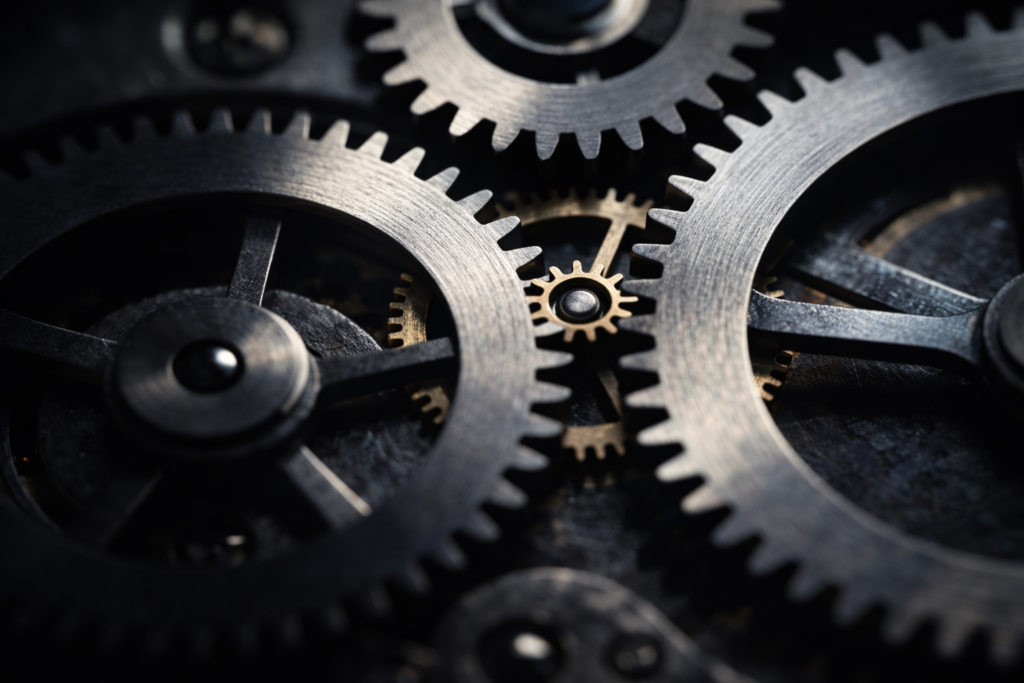 Meccanismo di orologio in macro con ingranaggi interconnessi, metafora della durata della psicoterapia psicodinamica come processo clinico strutturato.