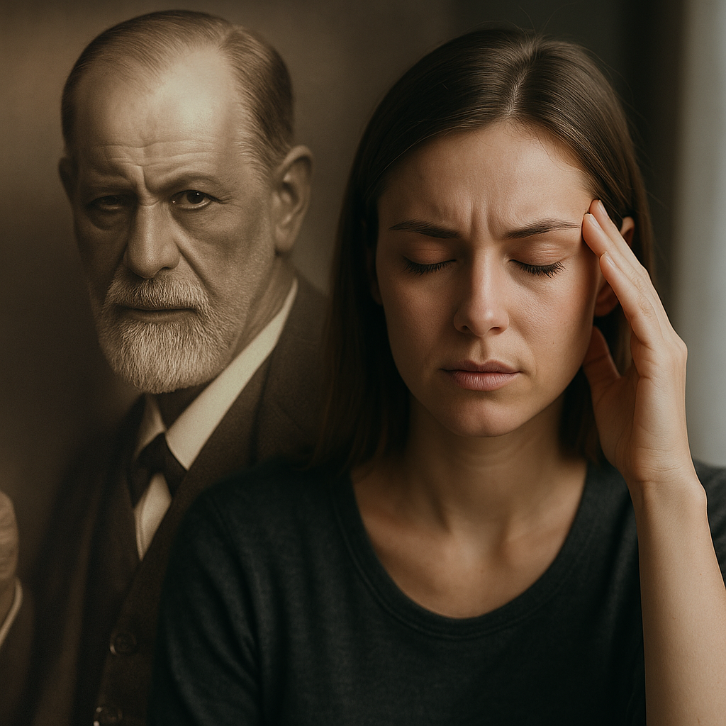 Sigmund Freud e neuroscienze moderne uniti in un paesaggio simbolico dell'introspezione psicoanalitica