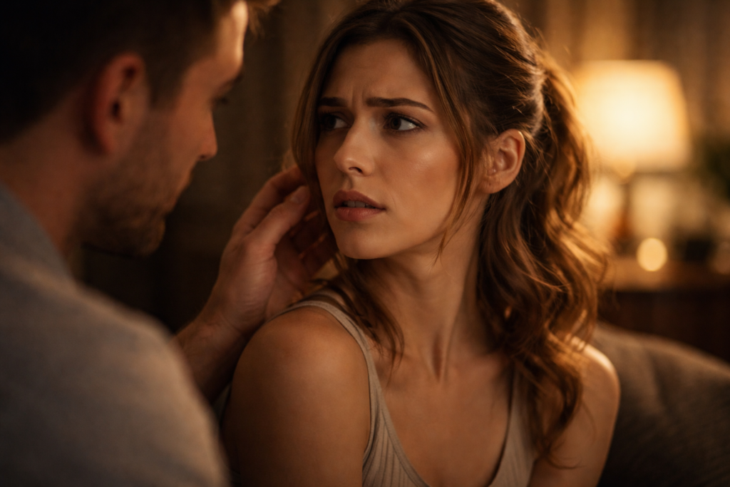 Donna che si ritrae mentre un uomo le si avvicina con affetto — paura dell’intimità e del legame