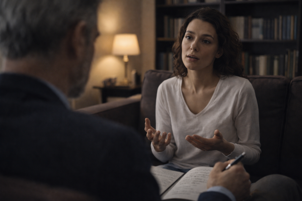 Seduta di psicoterapia clinica in cui l’interpretazione dei sogni emerge nel dialogo tra paziente e terapeuta